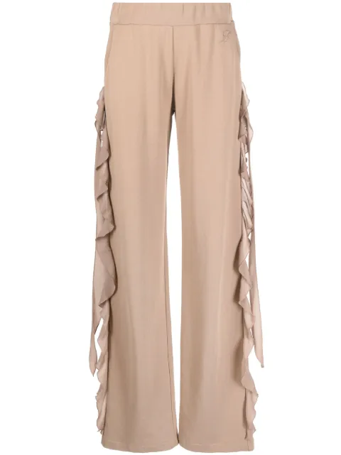 Blumarine ruffled-trim wide-leg trousers Neutrals 2P118A