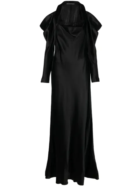 Alberta Ferretti lace-detail satin long dress Black A04126619