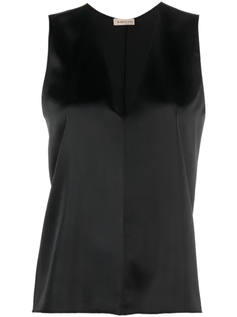 Blanca Vita V-neck satin tank top Black TAMAYA7814