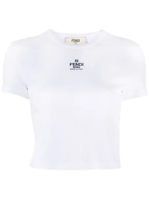 FENDI logo-embroidered ribbed T-shirt White FS8110ANQM