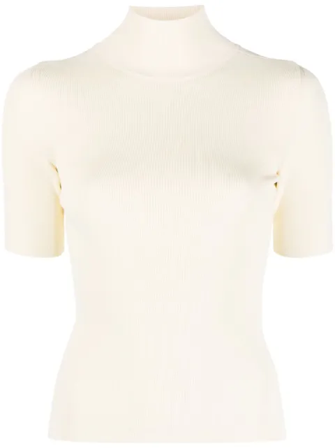 Off-White logo-debossed rib-knit top Neutrals OWHF010F23KNI0020404