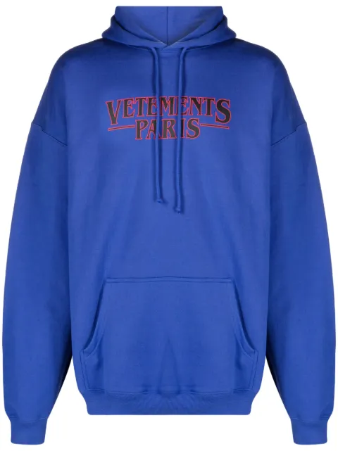 VETEMENTS logo-print cotton hoodie Blue UE54HD500N