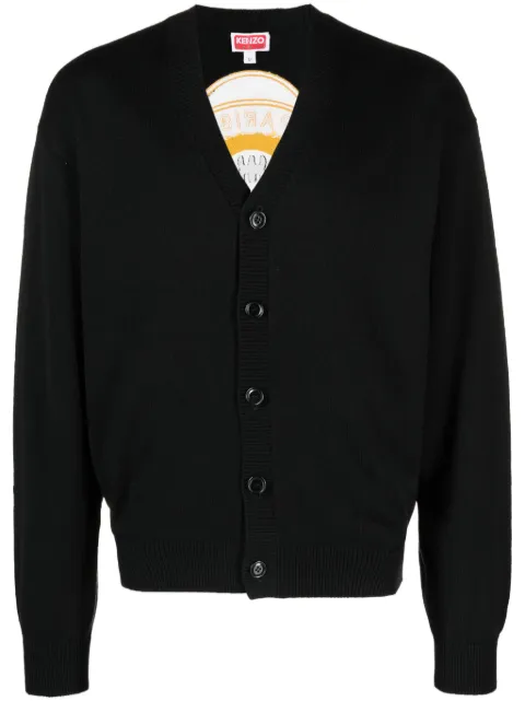 Kenzo Boke flower-embroidery V-neck cardigan Black FD65CA4163BB