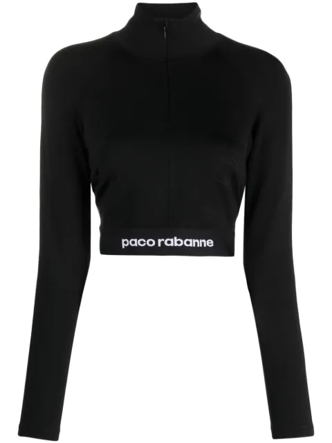 Rabanne logo-underband half-zip crop top Black 23AJTO609PA0092