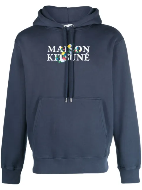 Maison Kitsuné logo-print cotton hoodie Blue LM00708KM0307