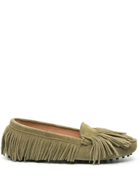 Scarosso fringed suede loafers Green MAYADRIVGRNSUED