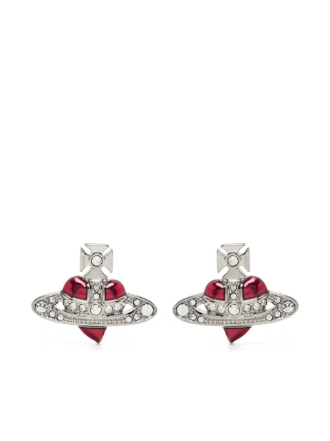 Vivienne Westwood New Diamante Heart stud earrings Silver 6201033K02P383CN