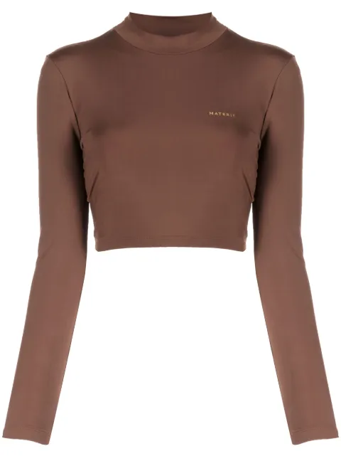 Materiel laminated-logo roll-neck top Brown 859BLMK