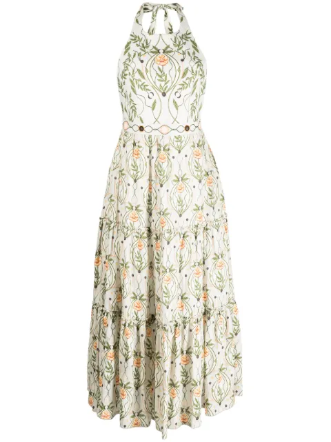 Agua By Agua Bendita Consuelo Lunar floral-print halterneck dress Green 12580