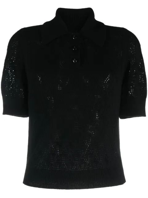 Barrie pointelle-knit cashmere polo top Black C218391