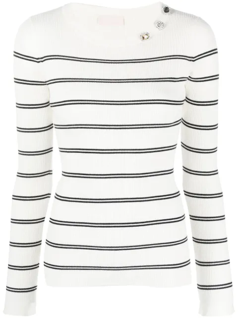 LIU JO appliqué-detail striped sweatshirt White MF3001MS99E