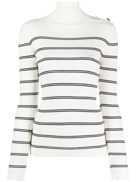 LIU JO striped roll-neck ribbed-knit jumper White MF3002MS99E