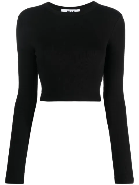 MSGM cut-out cropped cotton T-shirt Black 3541MDM82237794
