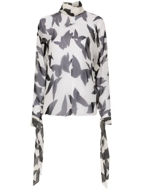 Saint Laurent butterfly-print silk blouse Neutrals 752982Y6H62