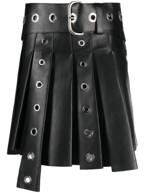 Off-White eyelet-embellished asymmetric pleated miniskirt Black OWJC024F23LEA0011000