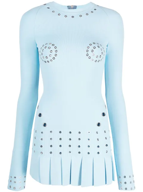 Off-White eyelet-embellished fitted minidress Blue OWHI110F23KNI0014000