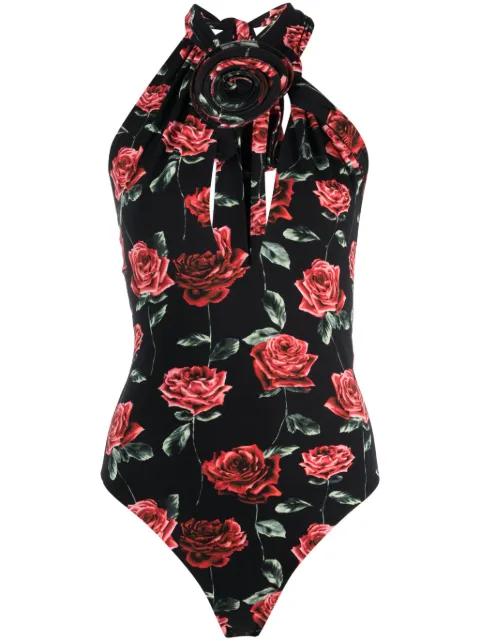 Magda Butrym floral-print keyhole-neck bodysuit Black PF23BODYSUIT01