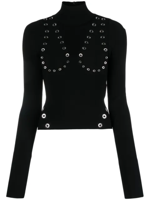 Off-White eyelet-embellished knitted top Black OWHF049F23KNI0011000