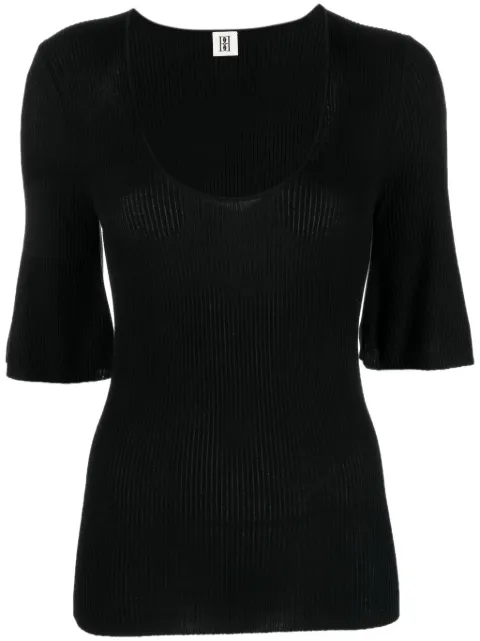 By Malene Birger scoop-neck ribbed-knit T-shirt Black Q71805007