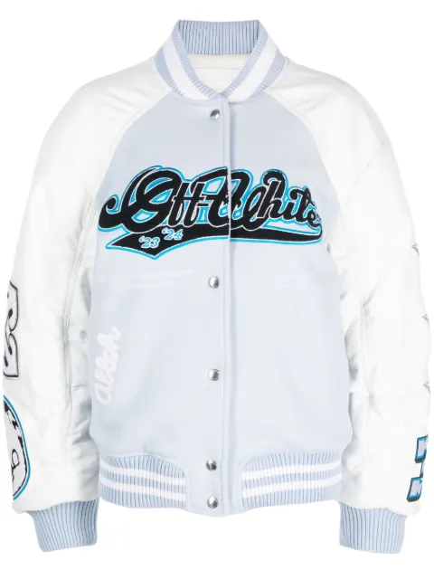 Off-White Moon Wheel leather varsity jacket Blue OWEK005F23FAB0014001