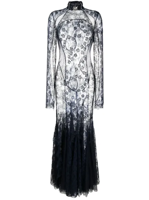 Off-White floral-lace sheer gown Blue OWDI012F23FAB0014700