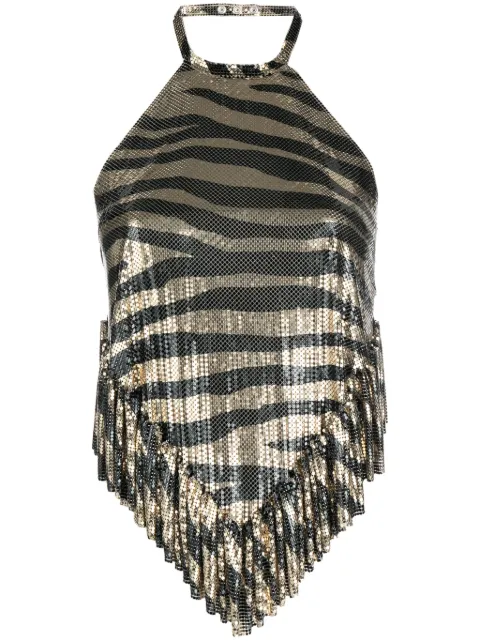 Rabanne metallic-effect zebra-print top Gold 23AITO635MH0006