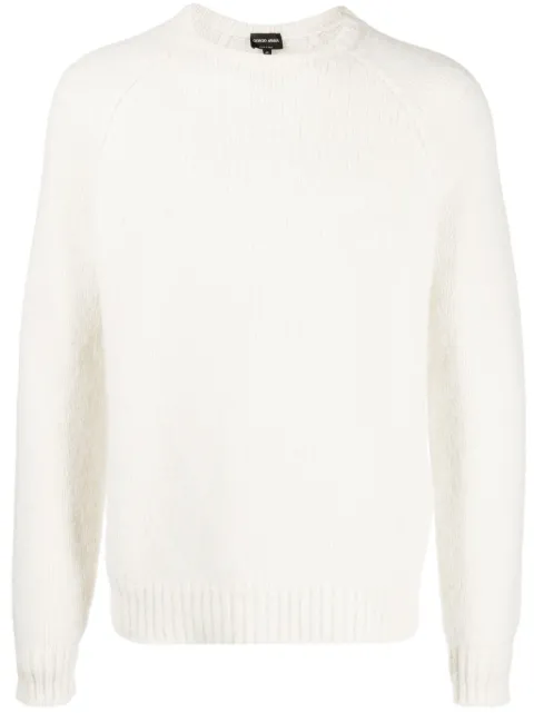 Giorgio Armani logo-embroidered wool-blend jumper White 6RSM23SM32Z