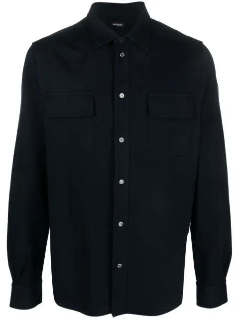 Kiton logo-embroidered stretch-cotton shirt Blue UMK0314