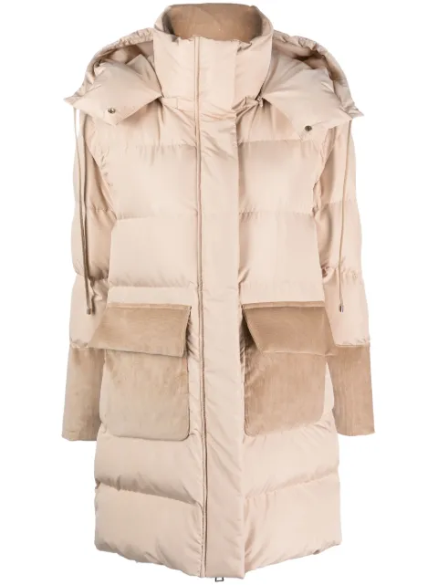 Lorena Antoniazzi hooded panelled padded coat Neutrals I2328PI39A4430
