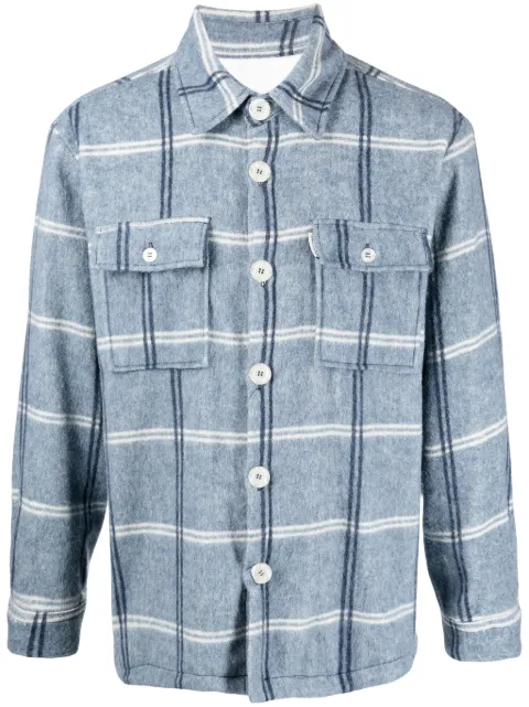 Family First logo-print checked flannel shirt Blue SHF2301LB