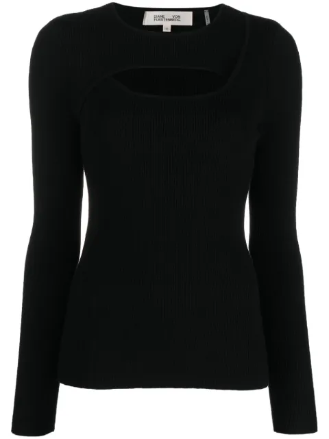 DVF Diane von Furstenberg cut-out long-sleeve top Black DVFWL3R005