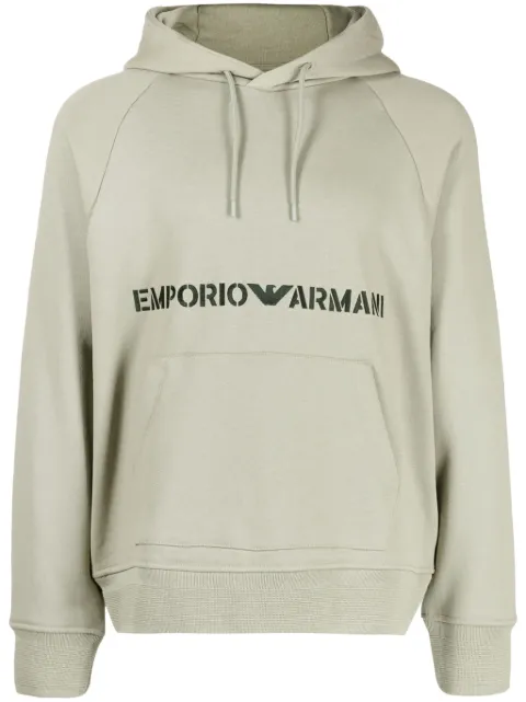 Emporio Armani logo-embroidered cotton hoodie Green 6R1ME91JWPZ05C4