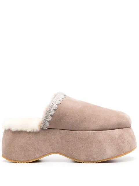 Mou whipstitch 70mm suede platform slippers Neutrals FW491006A