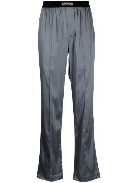 TOM FORD logo-waistband satin-finish trousers Grey T4H201010