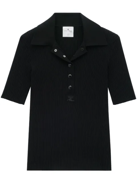 Courrèges AC ribbed-knit polo shirt Black 124MPO017FI0001