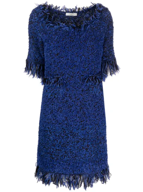 Charlott fringe-trim three-quarter sleeve dress Blue 403019