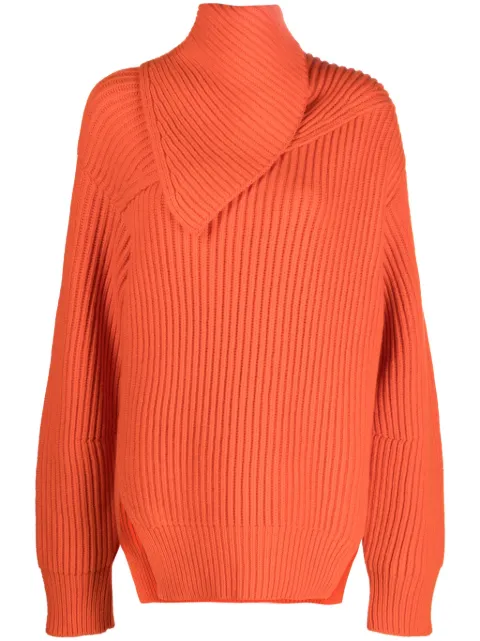 Jil Sander foldover-neck ribbed wool jumper Orange J02GP0137J14511