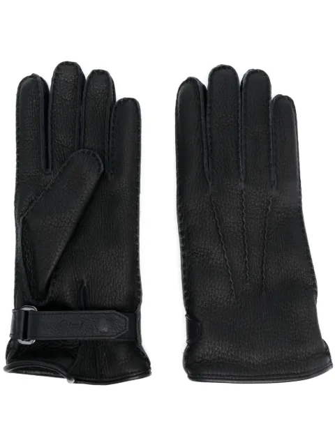 Brioni touch-strap leather gloves Black O5SH0LOA725