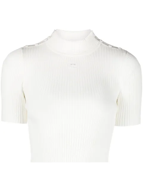 Courrèges logo-embroidered ribbed crop top White 323MPU071FI0001