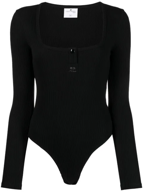 Courrèges logo-embroidered long-sleeve Henley bodysuit Black 323JBD048JS0005