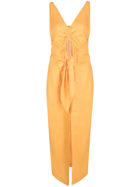 Nanushka draped linen midi dress Orange NW23PFDR01217