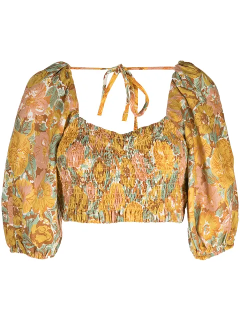 Faithfull Alejandra floral-print linen crop top Yellow FF2515JNF
