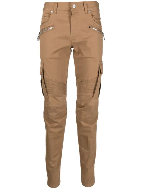 Balmain zip-detail skinny-leg trousers Brown BH1MH016CD96