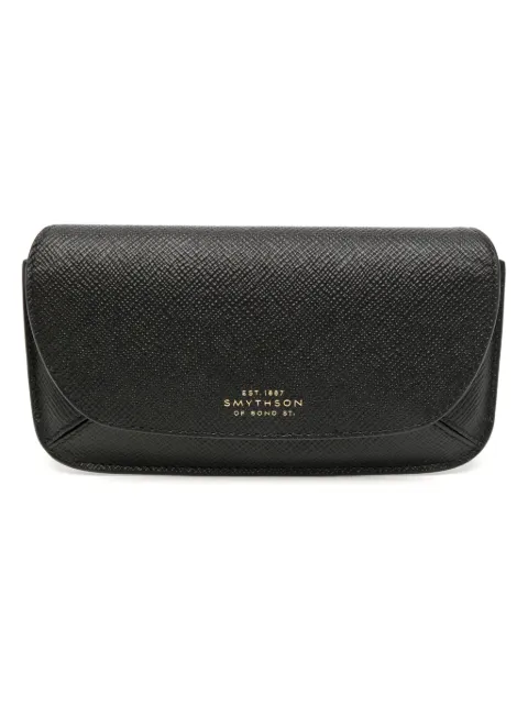 Smythson logo-stamp leather sunglasses case Black 1026671