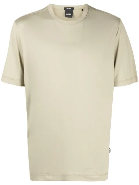 BOSS logo-tag cotton-lyocell blend T-shirt Neutrals 50491179
