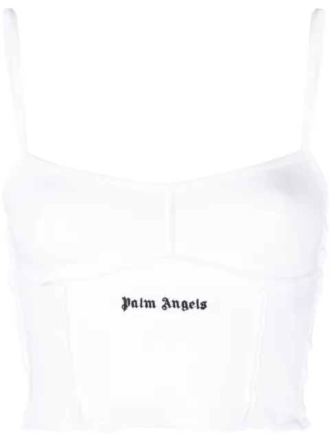 Palm Angels logo-embroidered crop top White PWAD054F23FAB0010110