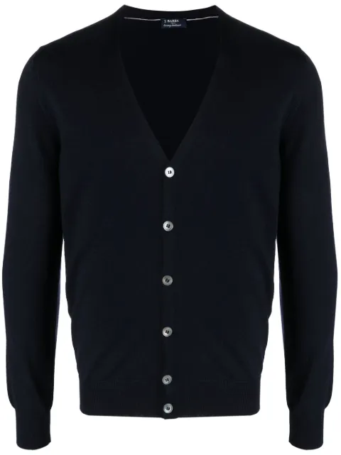 Barba V-neck wool cardigan Blue 1429658585