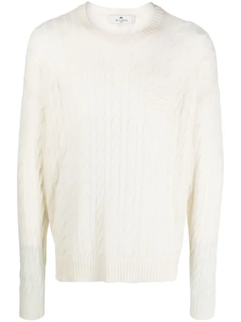 ETRO Pegaso-motif cable-knit jumper White 1N9659606