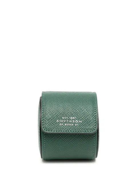 Smythson Panama leather single watch roll Green 1202432