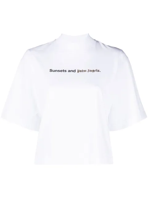 Palm Angels Sunsets-print jersey T-shirt White PWAA020F23JER0020110
